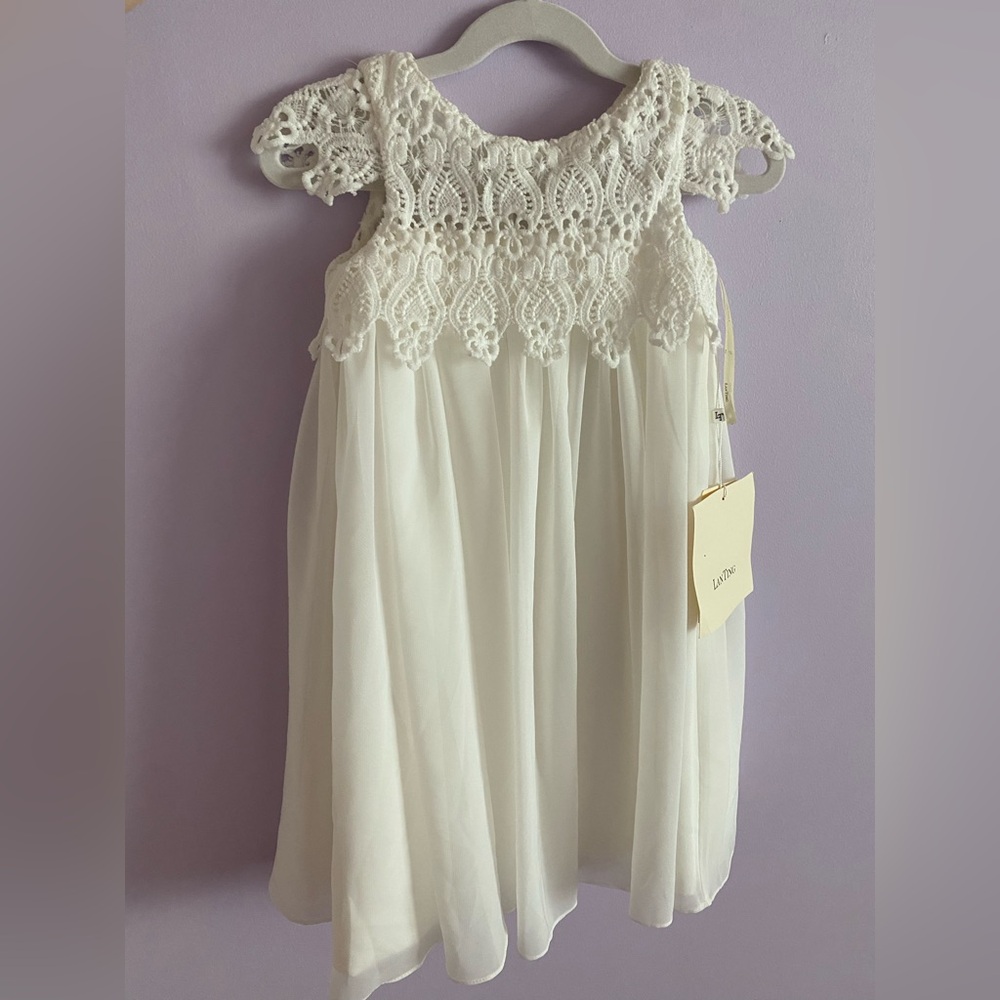 LanTing Bridal White Lace Flower Girl Dress